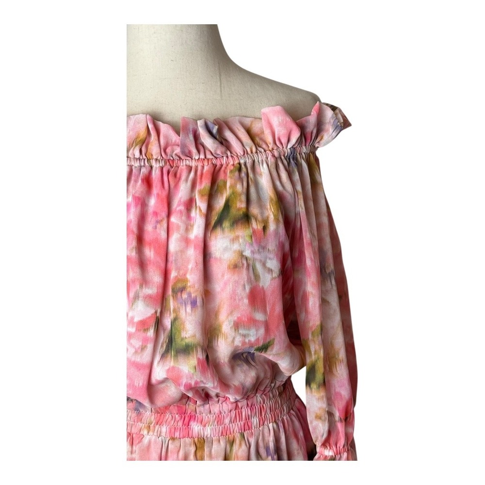 MISA Los Angeles Dress Women XS Pink Taza Floral Danae Mini Off Shoulder Boho - Picture 7 of 12